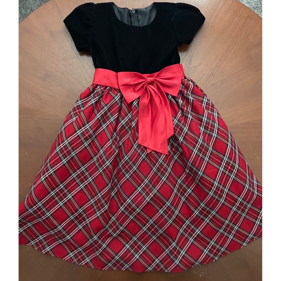 Swea Pea & Lilli Other - Swea Pea & Lilli Girls Red Plaid Velvet Holiday Christmas Dress Size 5